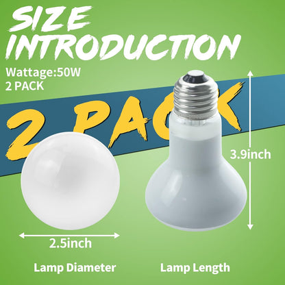 LUCKY HERP 2 Pack 50W Reptile Heat Lamp Bulb (2nd Gen), Amphibian Basking Light Bulb, Reptile