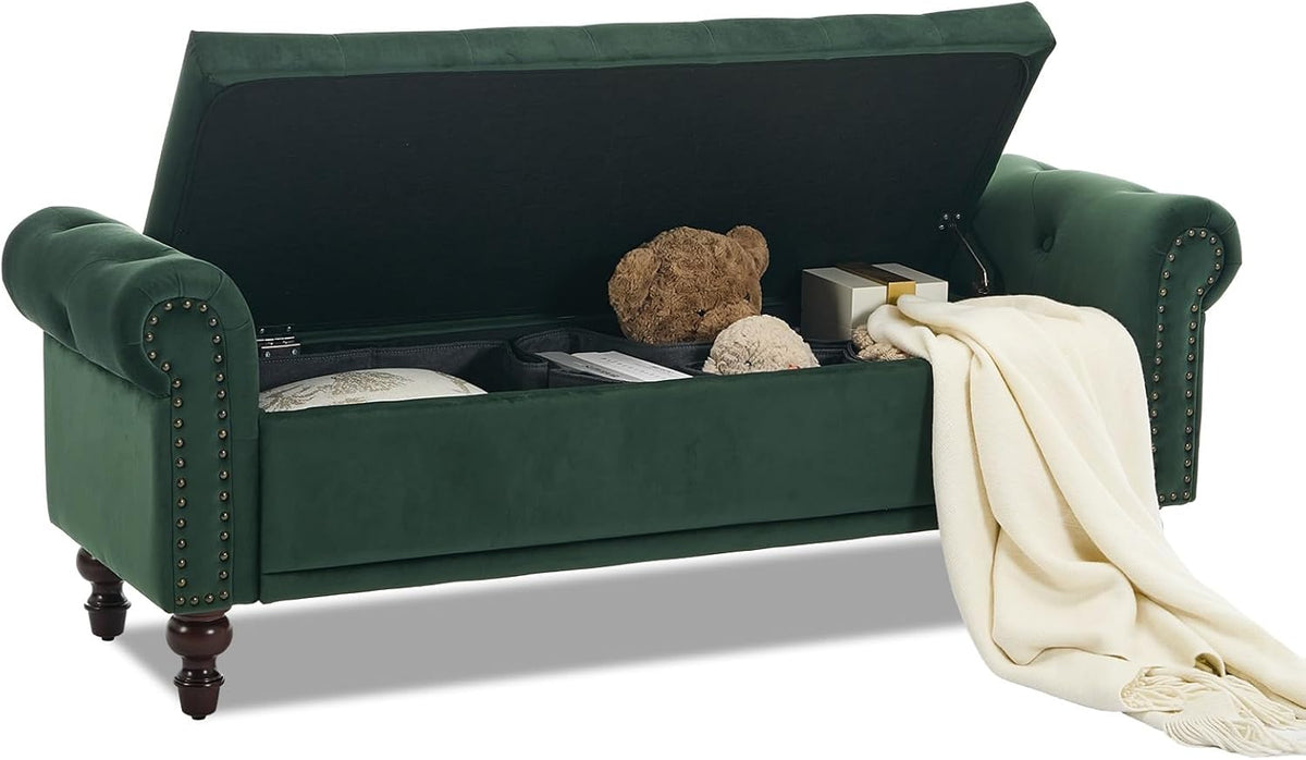 58.1'' Storage Bench Upholstered Velvet End of Bedroom Bed Bench Ottoman with Tufted Cushioned