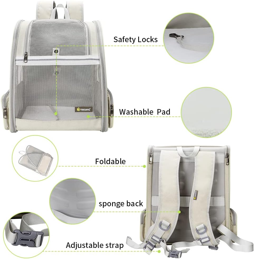 Texsens Pet Backpack Carrier for Small Cats Dogs | Ventilated Design, Safety Straps, Buckle