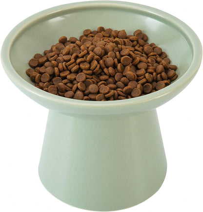 Extra Wide Elevated Ceramic Cat Food Bowl - 6.2" Shallow Dish for Whisker Fatigue Relief, 5" Height