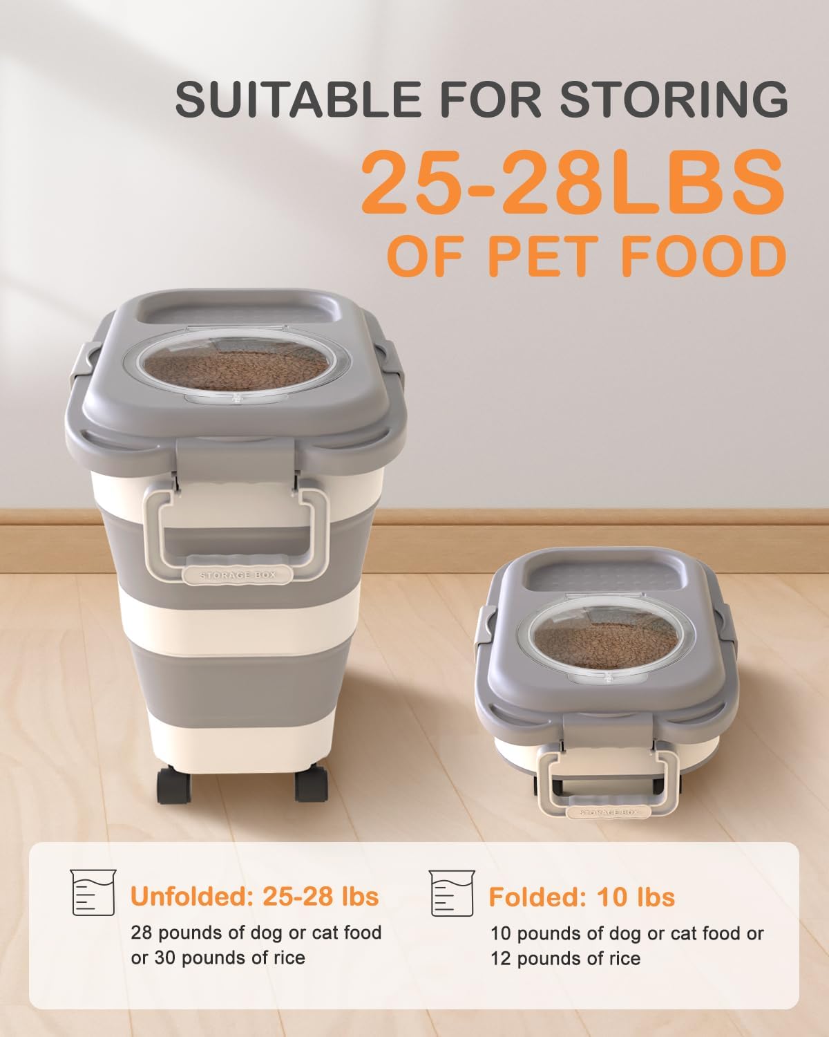 25-28lbs Dog Food Storage Container, Collapsible Dog Food Container, Wheels, Handle, Airtight Pet