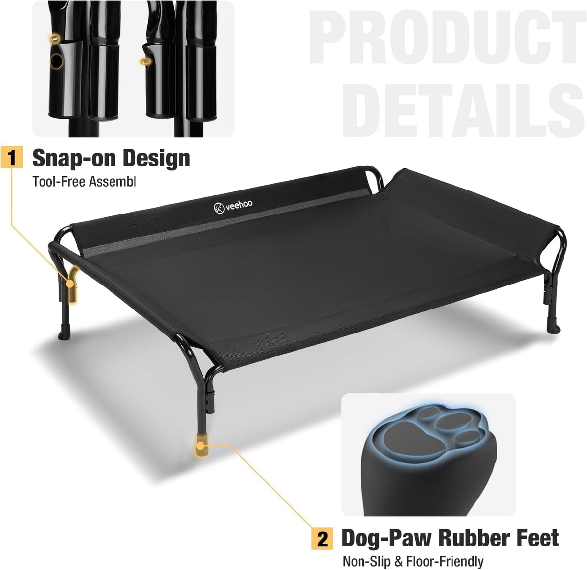 Veehoo Cooling Elevated Dog Bed, Raised Pet Cot with Guardrail & Slope Headrest, Durable &