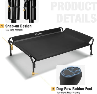 Veehoo Cooling Elevated Dog Bed, Raised Pet Cot with Guardrail & Slope Headrest, Durable Breathable