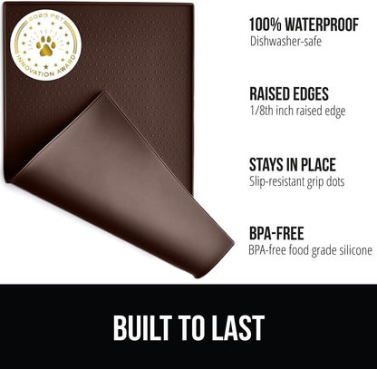 GORILLA GRIP 100% Waterproof Raised Edge BPA Free Silicone Pet Feeding Mat, Dog Cat Food Mats