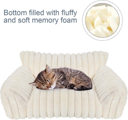 Cute Cat Couch Bed for Indoor Cats, Fluffy Pet Cat Sofa with Premium Soft Corduroy Fleece, Cute