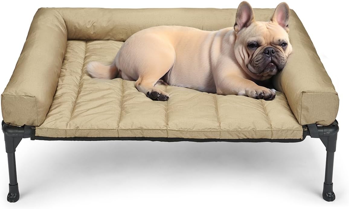 Veehoo Cooling Elevated Dog Bed Add Removable Waterproof Bolster Cushion Mat, Raised Pet Cot with