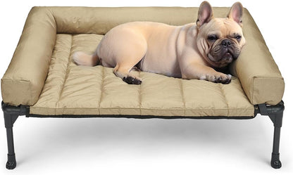 Veehoo Cooling Elevated Dog Bed Add Removable Waterproof Bolster Cushion Mat, Raised Pet Cot with