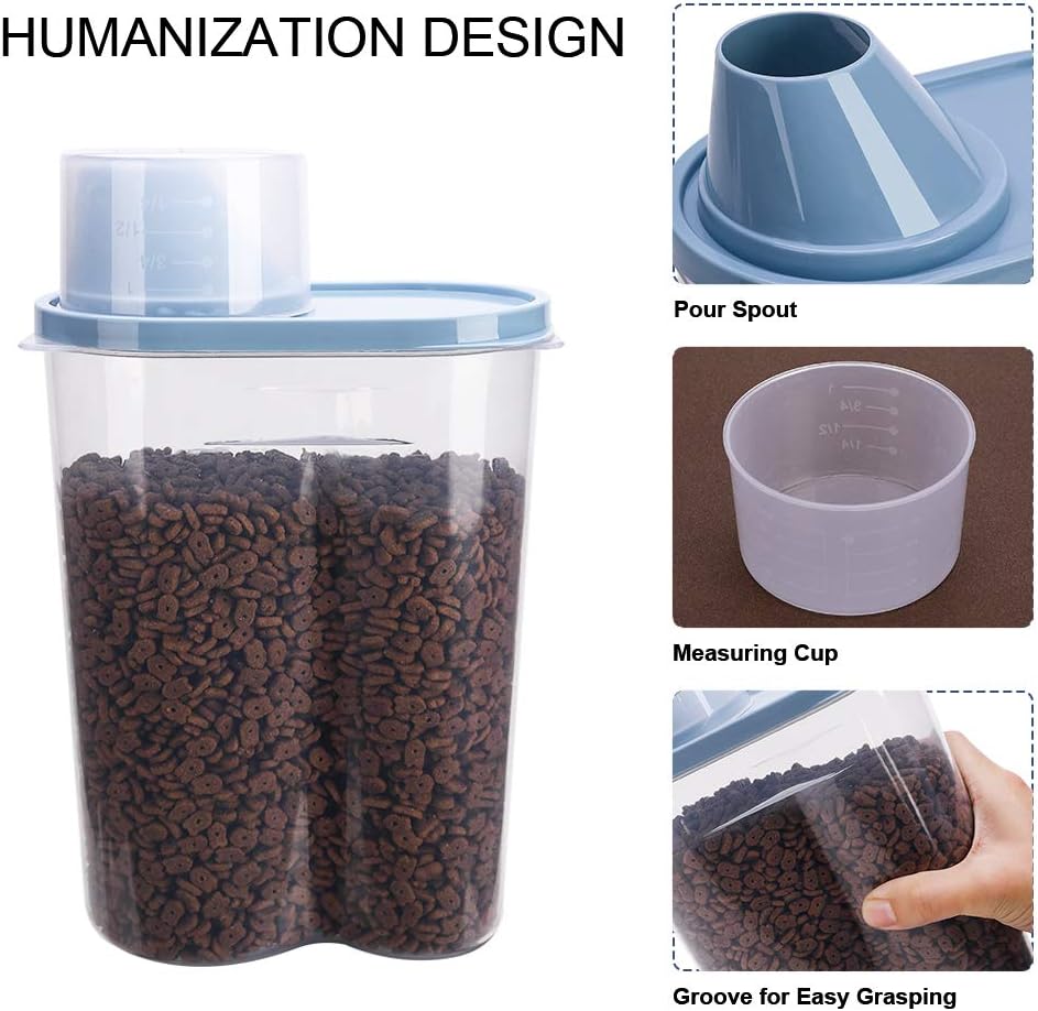 GreenJoy 2 Pack 2lb/2.5L Pet Food Storage Container with Measuring Cup, Can Covers and Bowl for