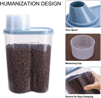 GreenJoy 2 Pack 2lb/2.5L Pet Food Storage Container with Measuring Cup, Can Covers and Bowl for