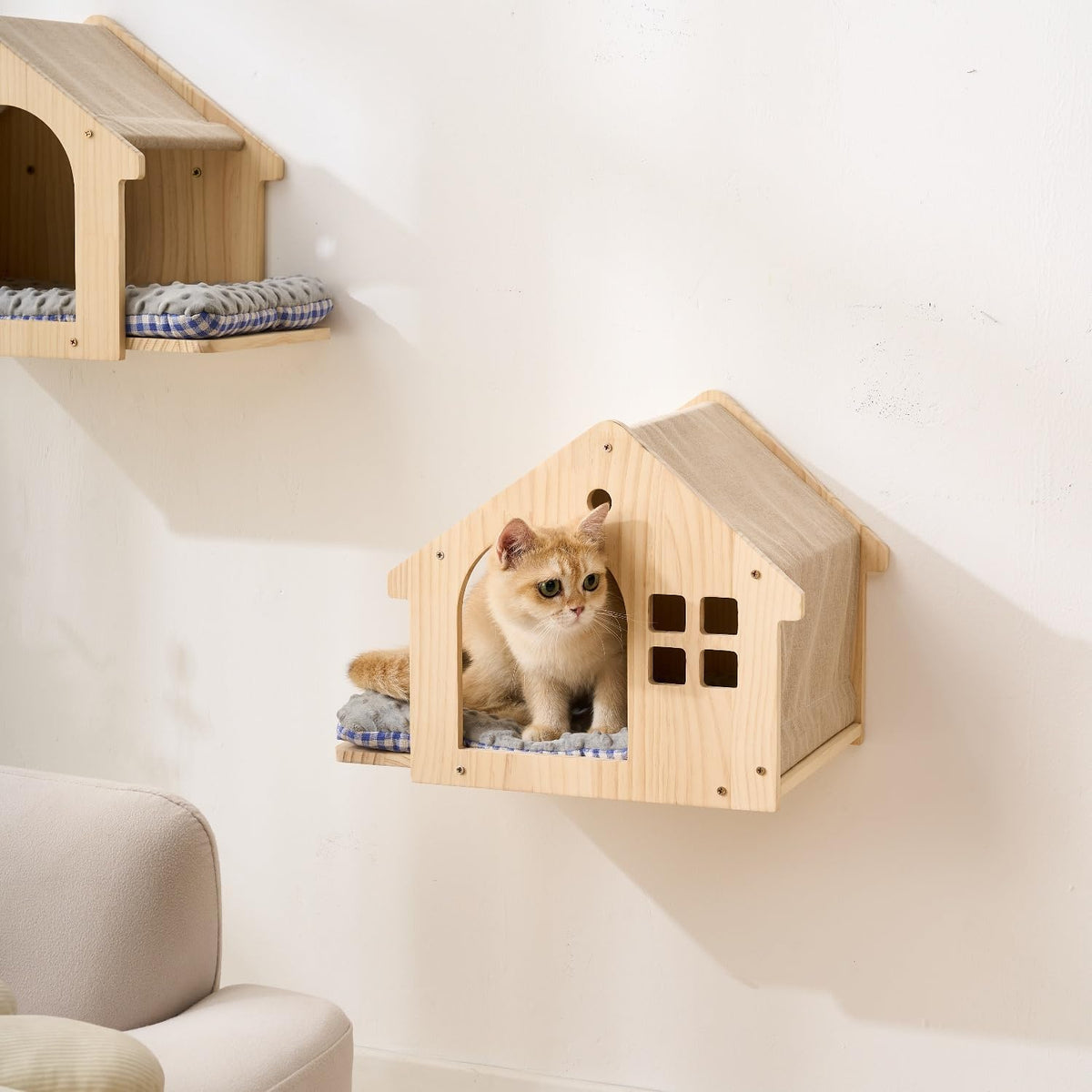 SHENGOCASE Natural Wood Cat Wall Shelves Bed, 2-Pack, Wall-Mounted Box House Perch, Cat Condo