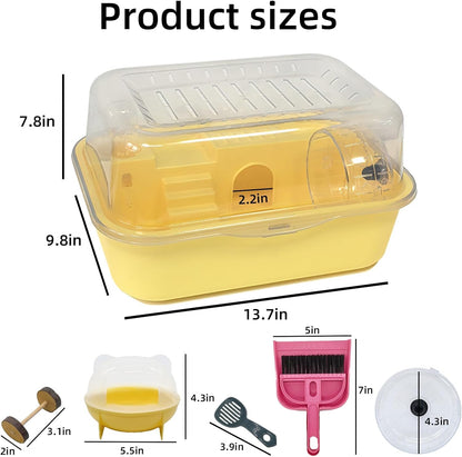 Hamiledyi Small Hamster Cage Clear Plastic Hamster Cage Portable Carrier with Water Bottle Exercise