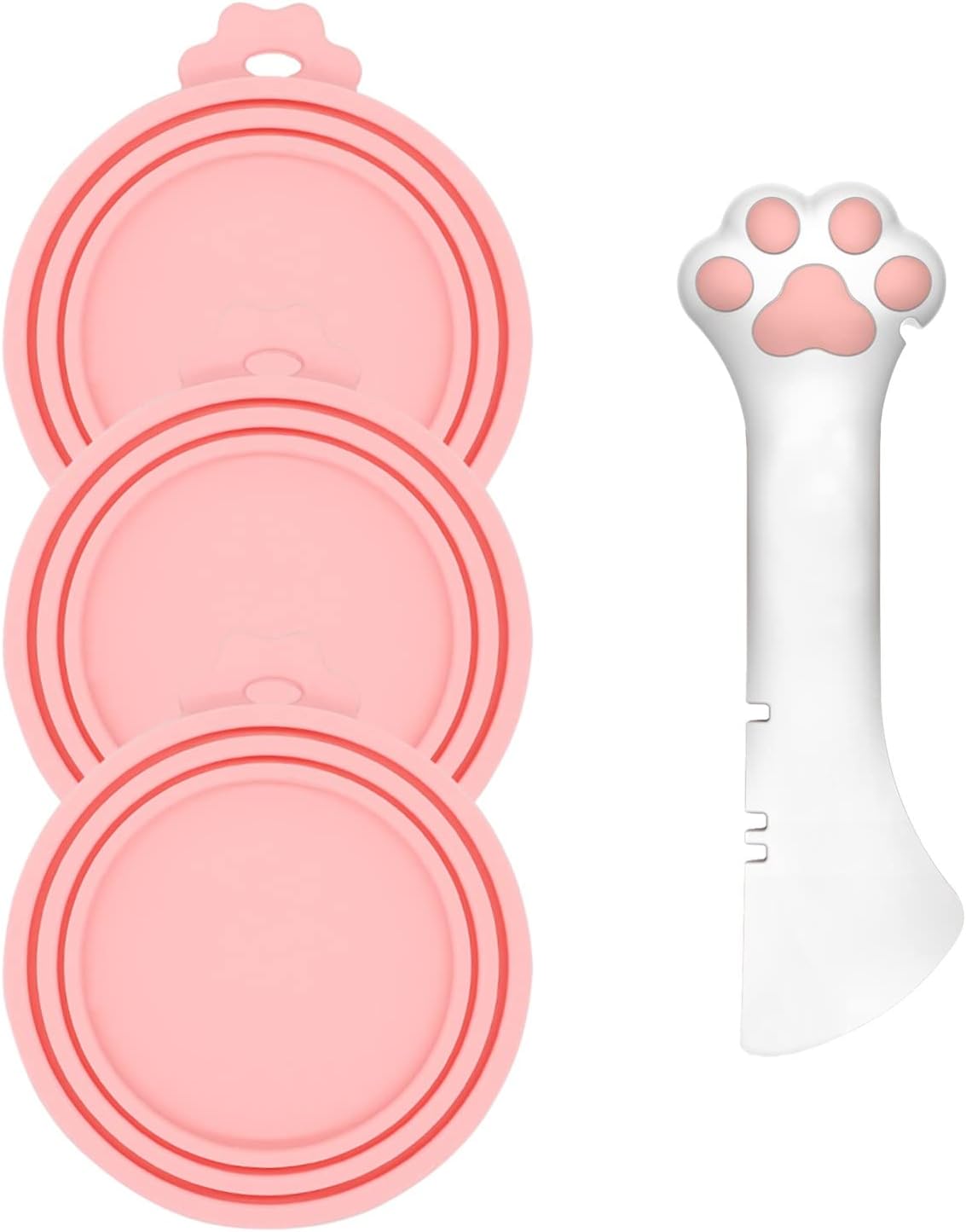 3 Pcs Pet Food Can Lids & One Can Spoon | Cute Paw Shape Opener Spatula Cat Wet Food Spoon |