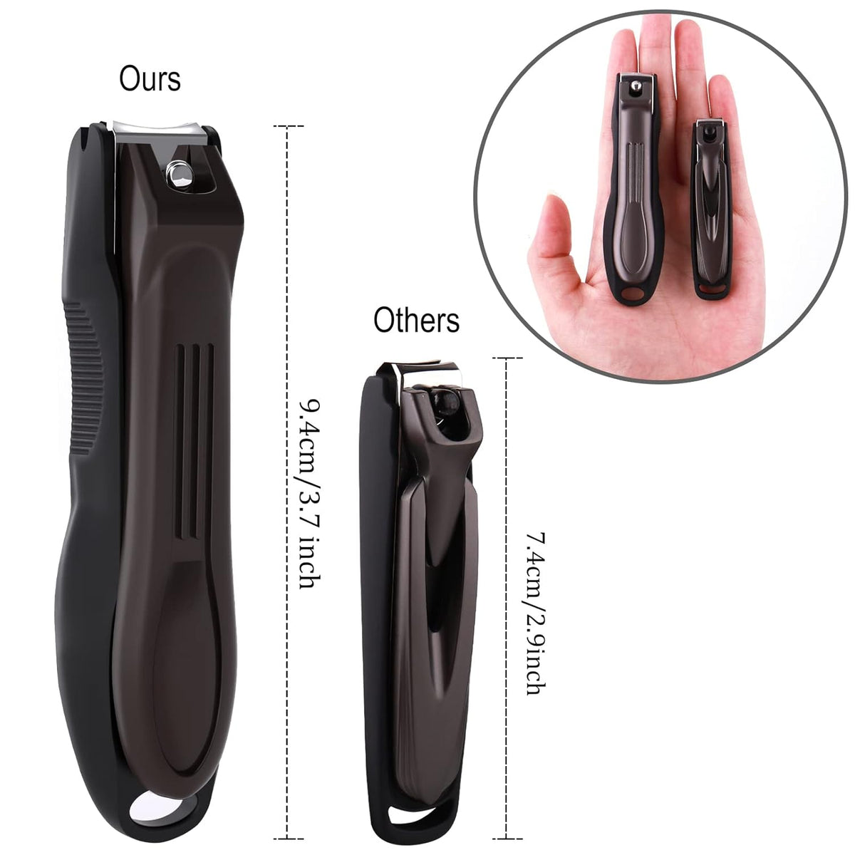 GLAMFIELDS Nail Clippers with No Splash Storage Box, Large Fingernail Toenail Clipper Detachable