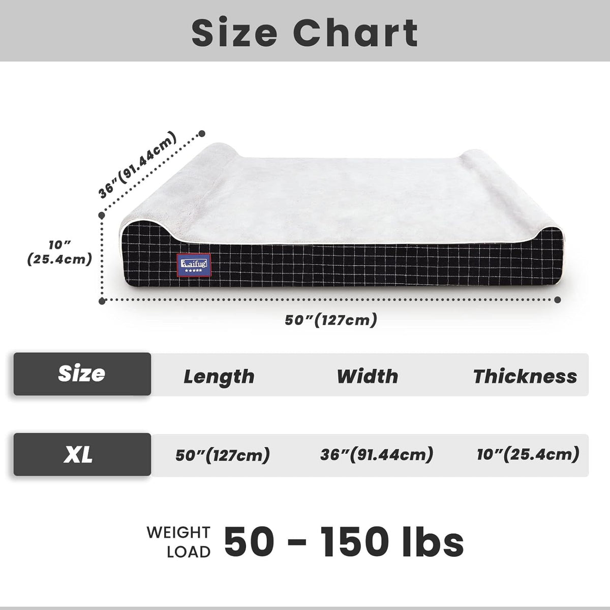 Laifug Orthopedic Memory Foam Extra Large Dog Bed with Pillow and Durable Water Proof Liner &