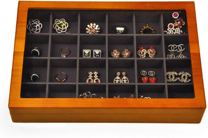 Oirlv Solid Wooden Jewelry Box Rings Earrings Necklaces Display Case with Lid Vintage Jewelry