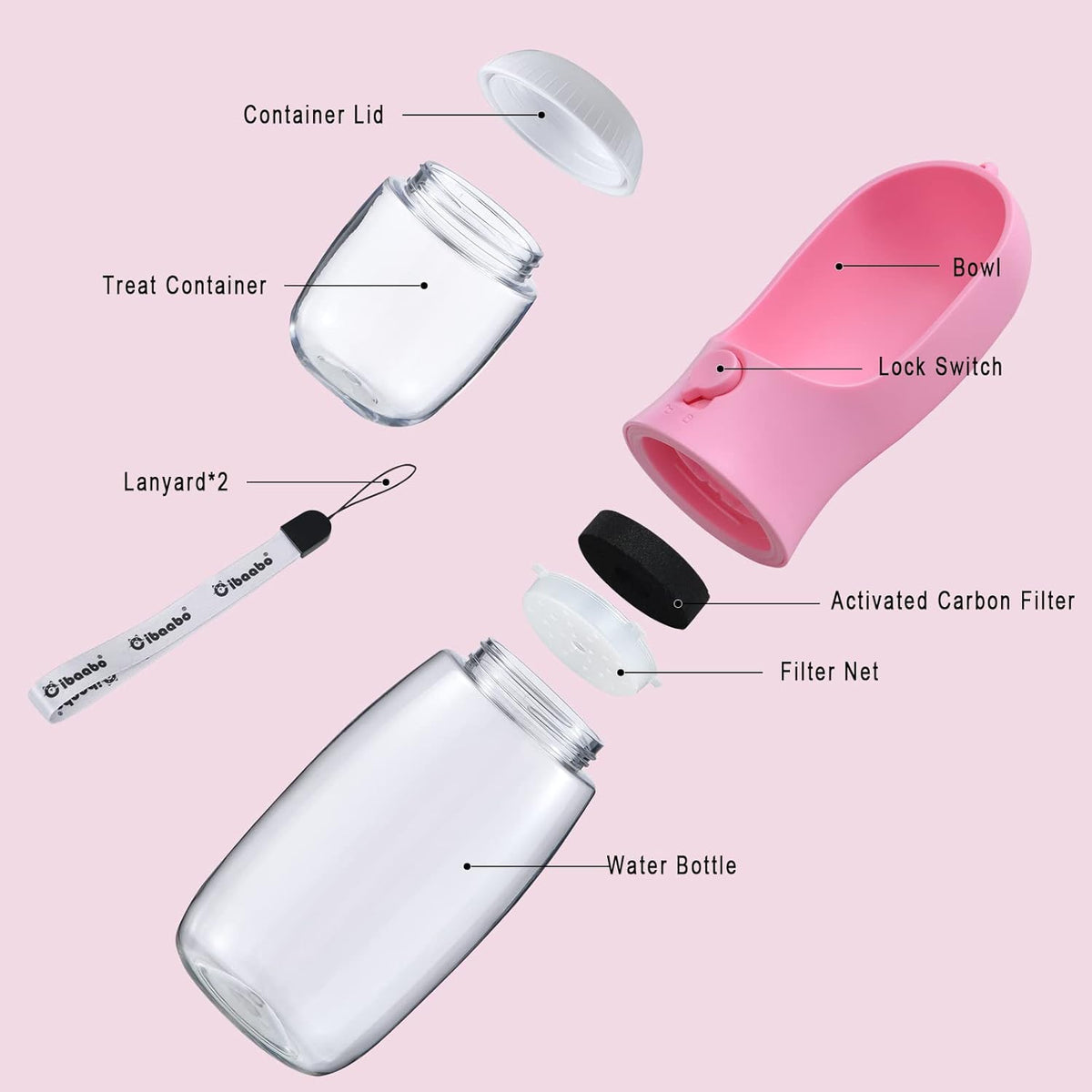 Dog Water Bottle with Food Container, Travel Puppy Water Bowl, Portable Pet Dispenser, Dog Stuff
