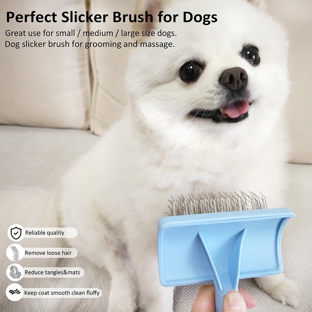 Slicker Brush for Poodles and Goldendoodles - Curved Brush for Thick, Fluffy, Shedding Fur on Dogs