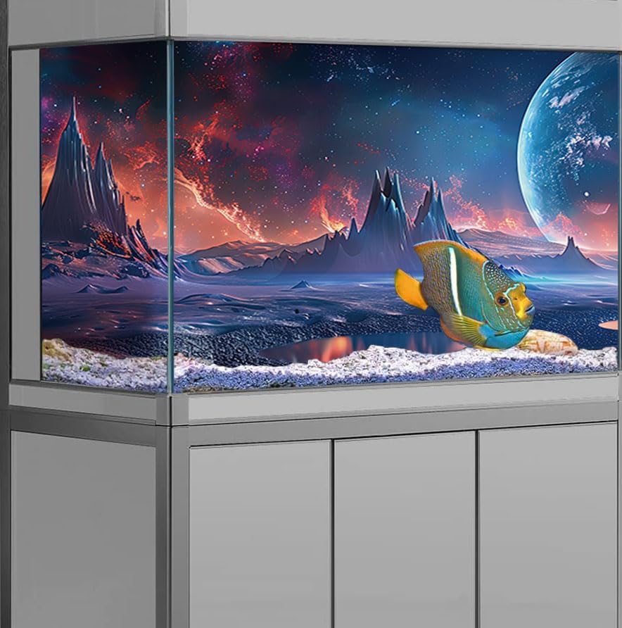 Scarlet Cosmic Aquarium Background,Cool Galaxy Parallel Space Themed Fish Tank Background, Tropical