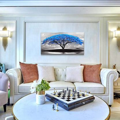 canvas wall art for living room bathroom Wall Decor Black and white landscape Blue tree moon