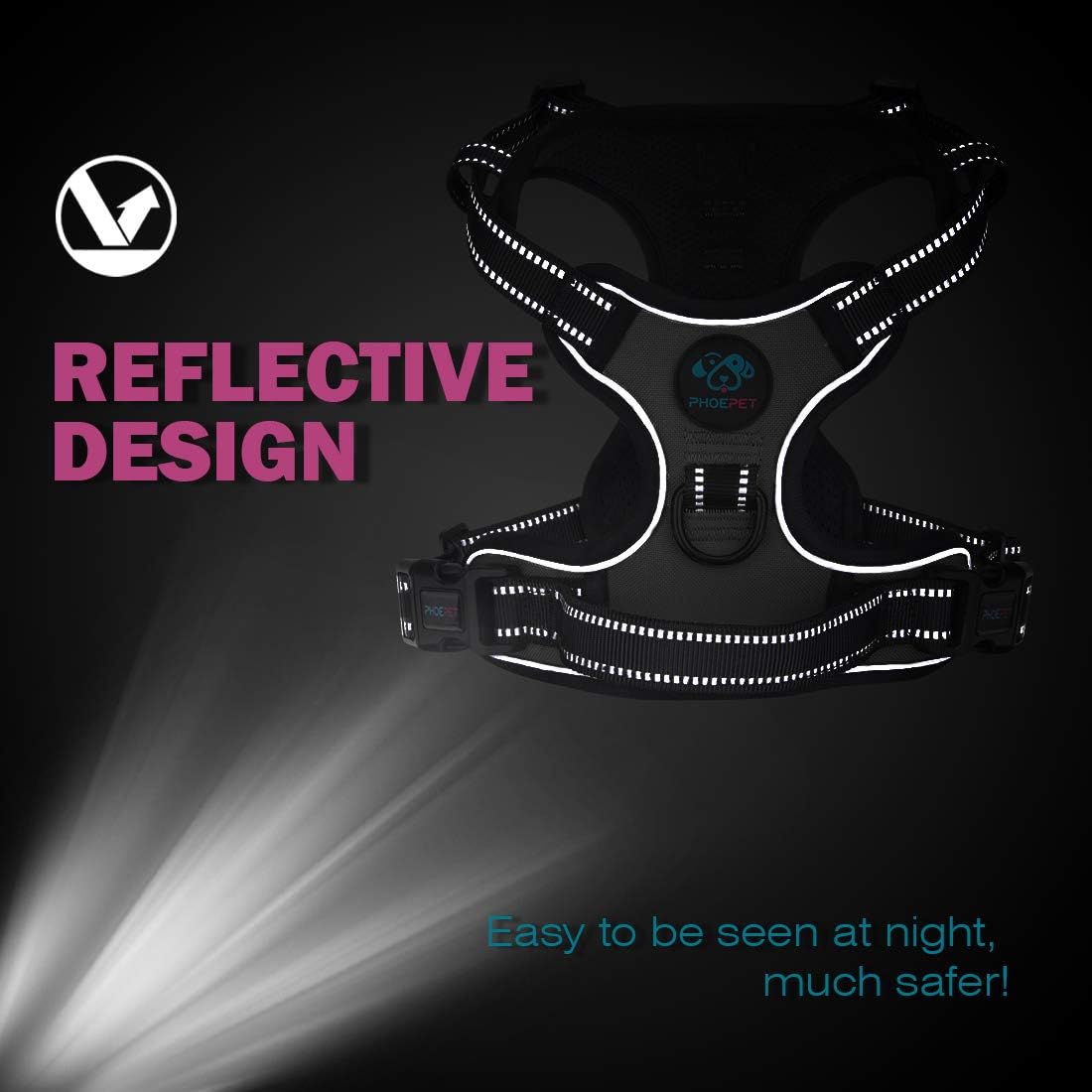 PHOEPET No Pull Dog Harness Medium Reflective Front Clip Puppy Vest with Handle,Adjustable 2 Metal