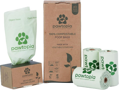 Biodegradable Dog Poop Bags, 60 Count, Certified Home Compostable, Leak-Proof, Easy Open, Standard
