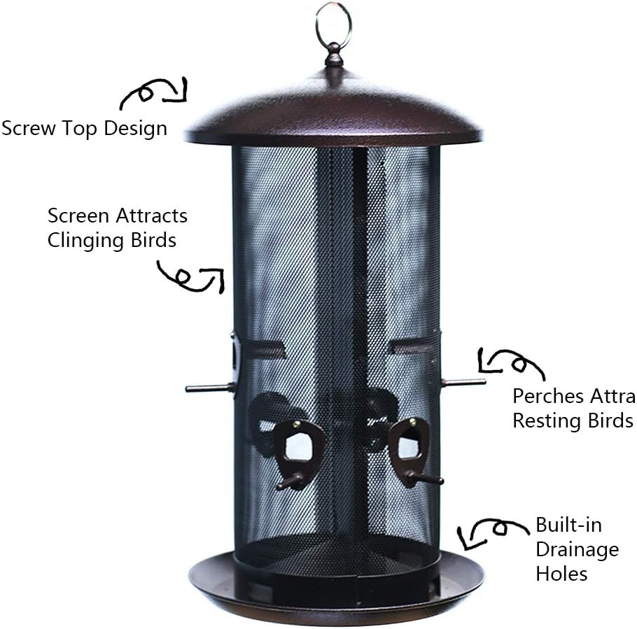 Nature's Rhythm Metal Hopper Bird Feeder, Dual Seed Compartments, 10 Feeding Ports, Holds 10lbs