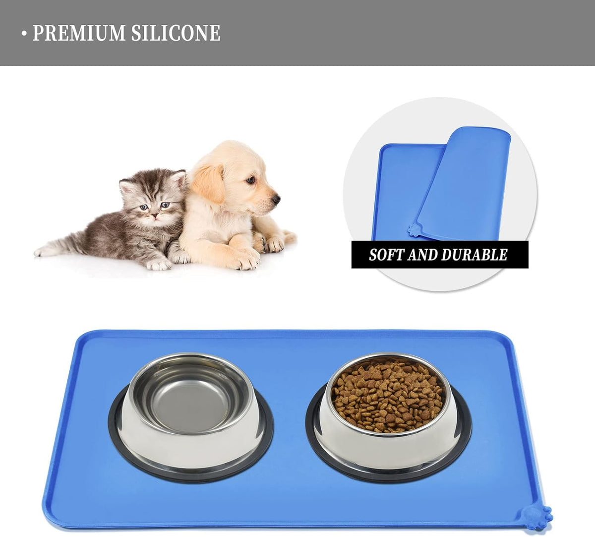 Waterproof Pet Feeding Mat with High Raised Edges, Heavier and Thicker Placemats for Cat Dog Water