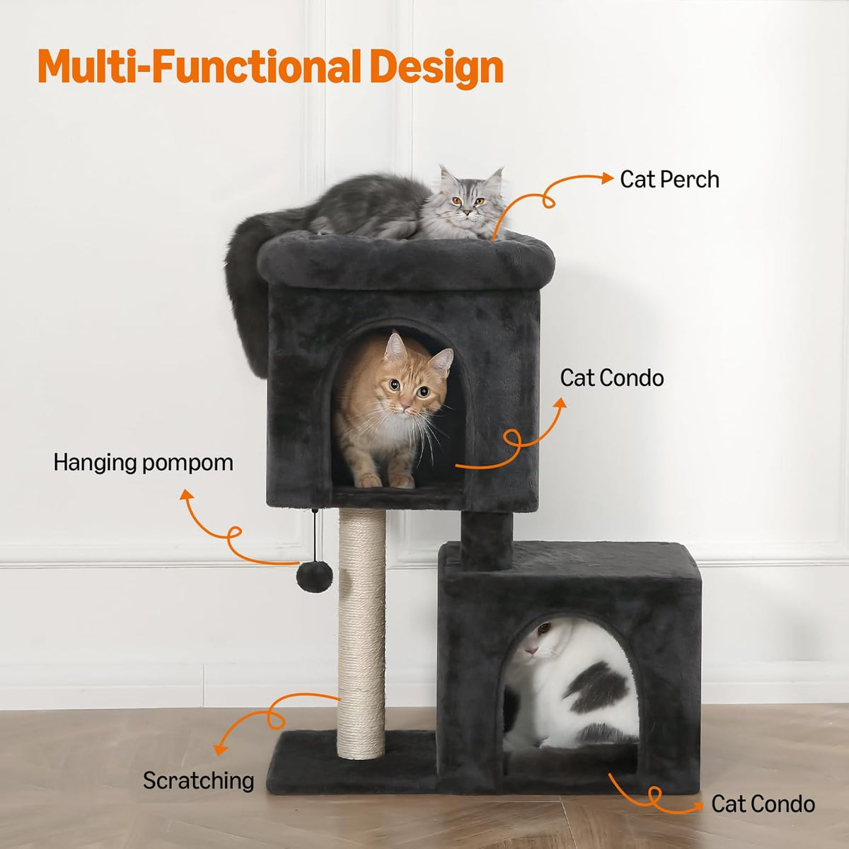 Amazon Basics 30 inch 2 Story Condo Cat Tree with Scratching Posts for Indoor Cats up to 16 lbs