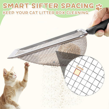 Metal Cat Litter Scoop,Sturdy Litter Cleaner Corner Shovel,Stainless Steel Mesh Litter Shovel,Easy