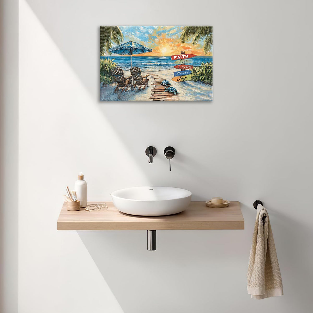 Beach Ocean Bathroom Pictures Wall Art, Seaside Coastal Bathroom Wall Decor, Sunrise Framed