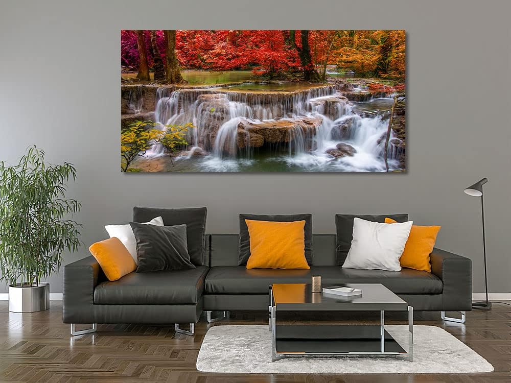 Yxbhhym Landscape Canvas Wall Art Waterfall Painting -Trees Forest Picture Prints-Fall Scenery