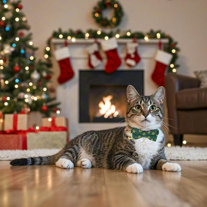 Christmas Cat Collar 2 Pack Cotton Bowtie Cat Collars Glittery Snowflakes Cute Kitten