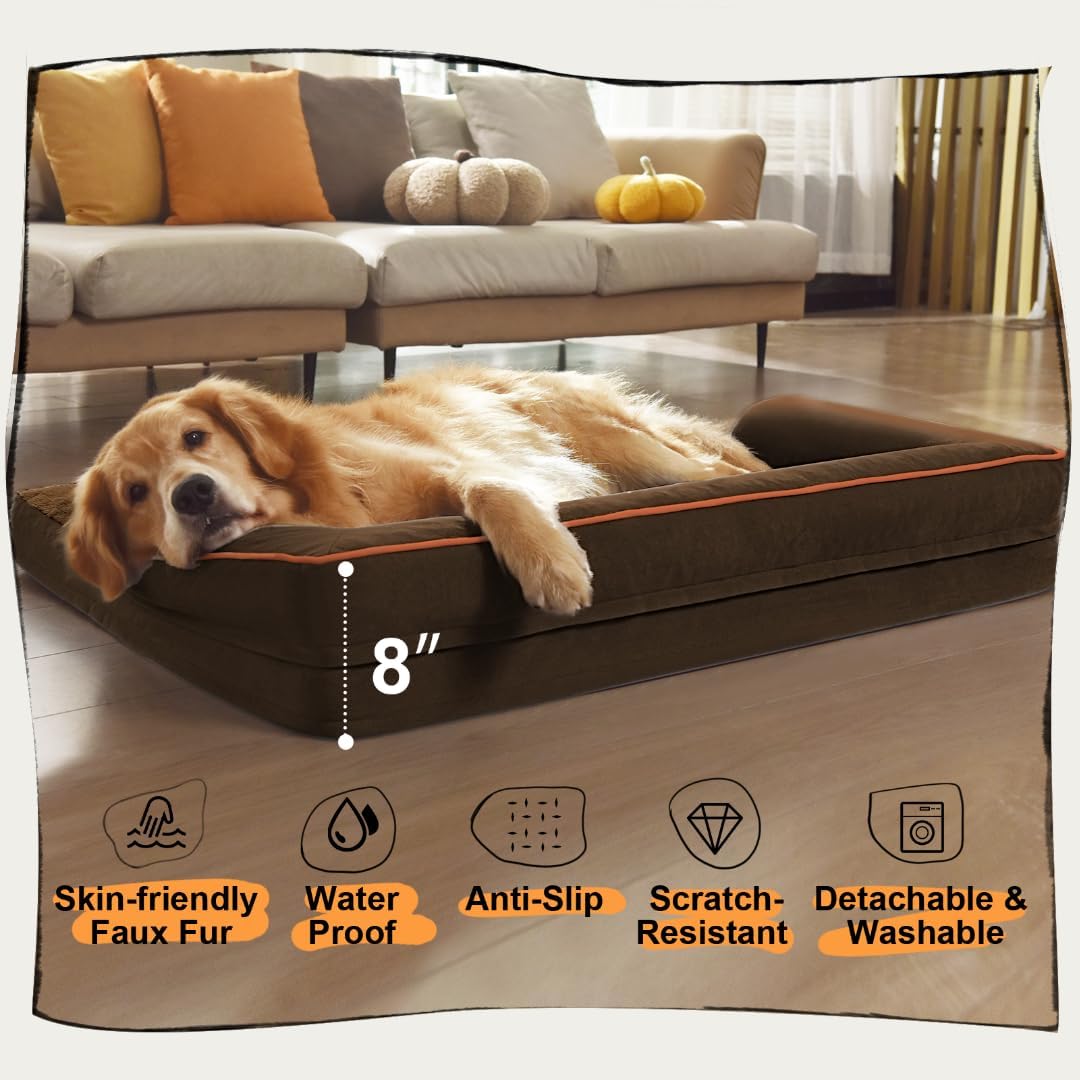 Large Dog Bed Orthopedic Washable - Memory Foam Couch Sofa - XXL Large Big Dogs - Beds Bolster Pet