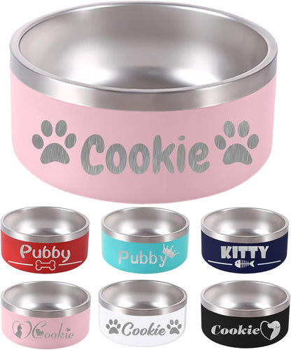 Personalized Dog Bowl Laser Engraved Custom Pet Name 18/32/42/64 oz No Slip Stainless Steel