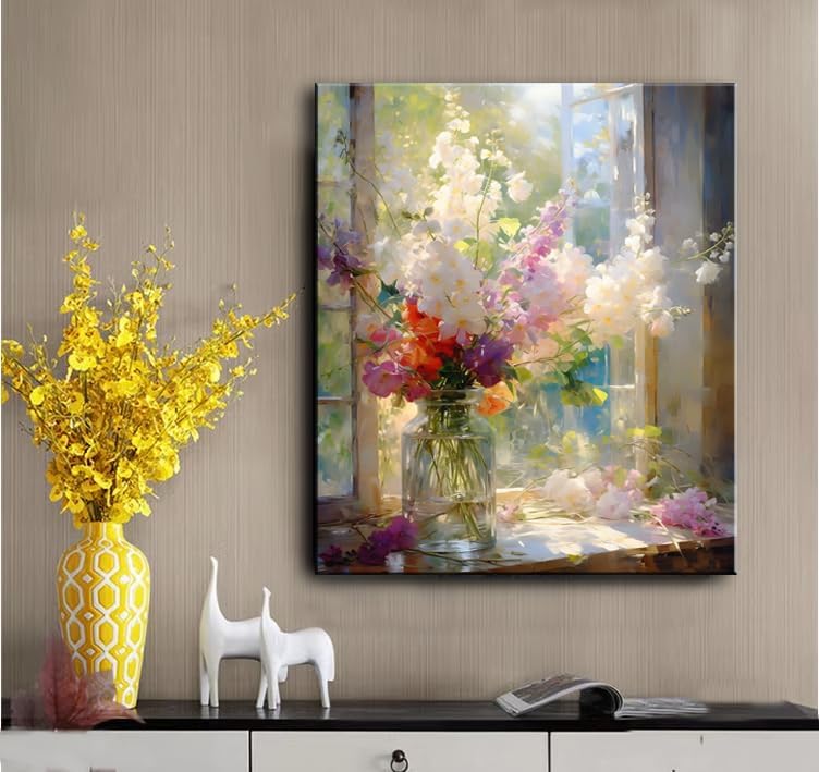 weiyiart Colorful Floral Bathroom Wall Art, Watercolor Flower Canvas Wall Decor, Farmhouse Nature
