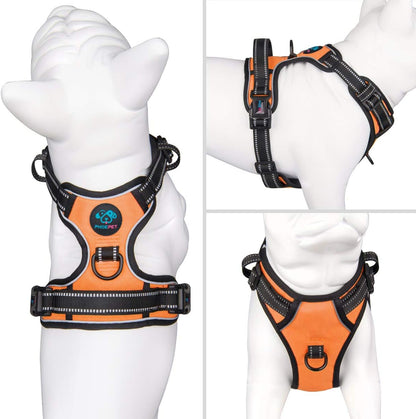 PHOEPET No Pull Dog Harness Medium Reflective Front Clip Puppy Vest with Handle,Adjustable 2 Metal