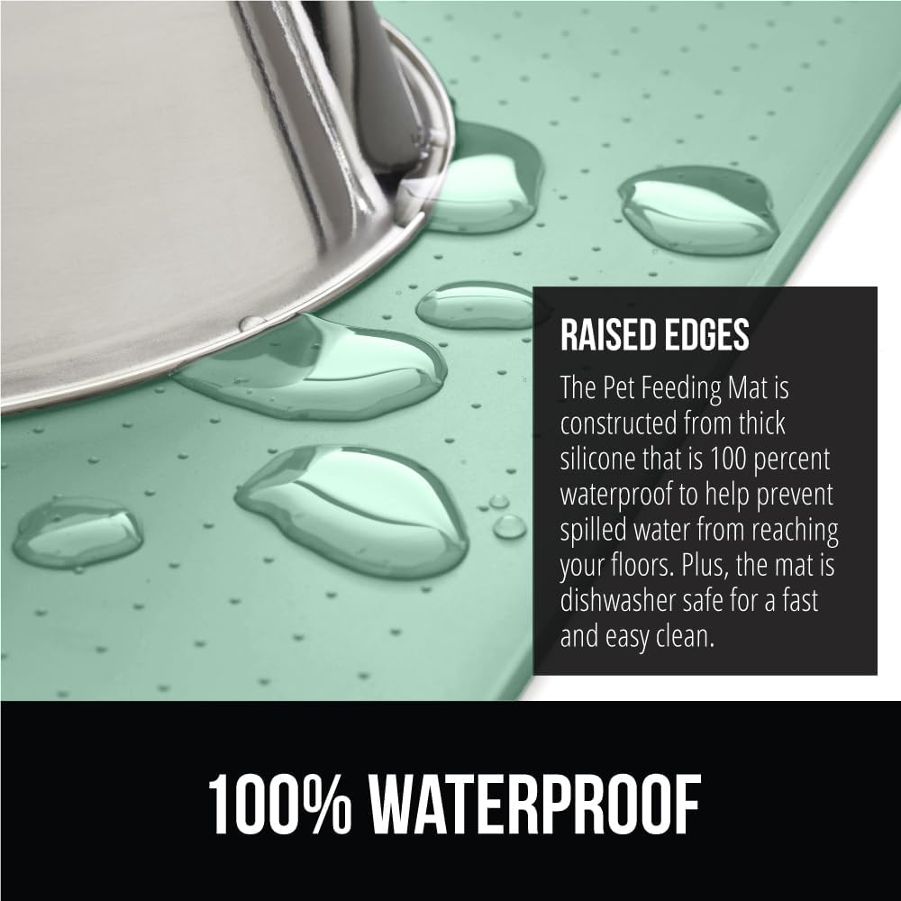 GORILLA GRIP 100% Waterproof Raised Edge BPA Free Silicone Pet Feeding Mat, Dog Cat Food Mats