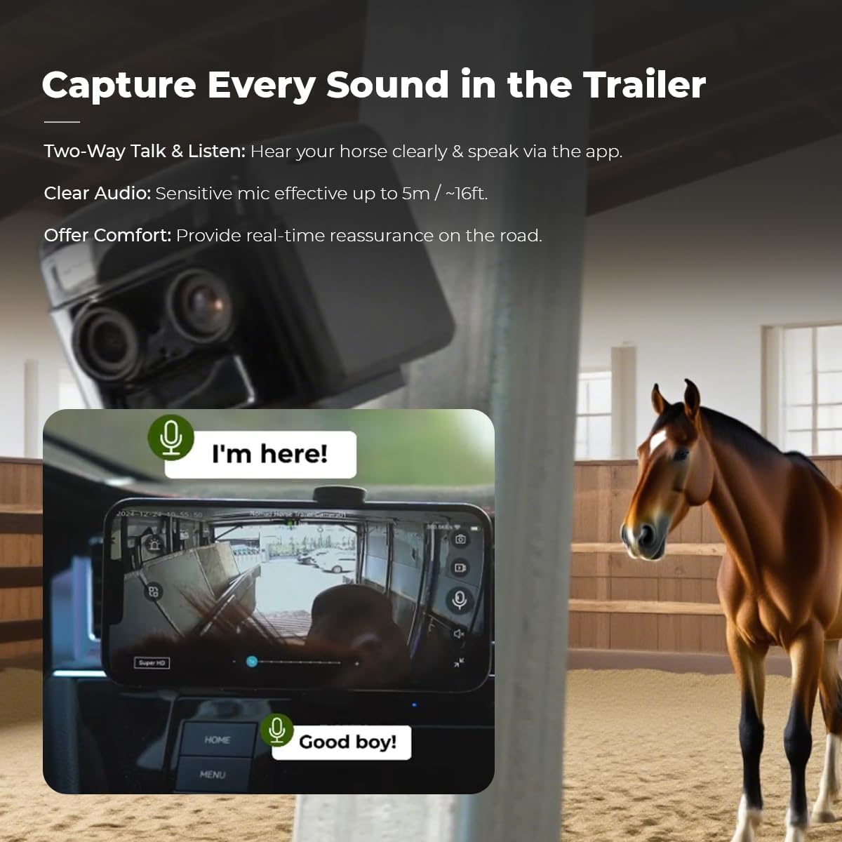 NomadEye Wireless Horse Trailer Camera – 4K Live Video & 2-Way Audio – WiFi Connect – Magnetic