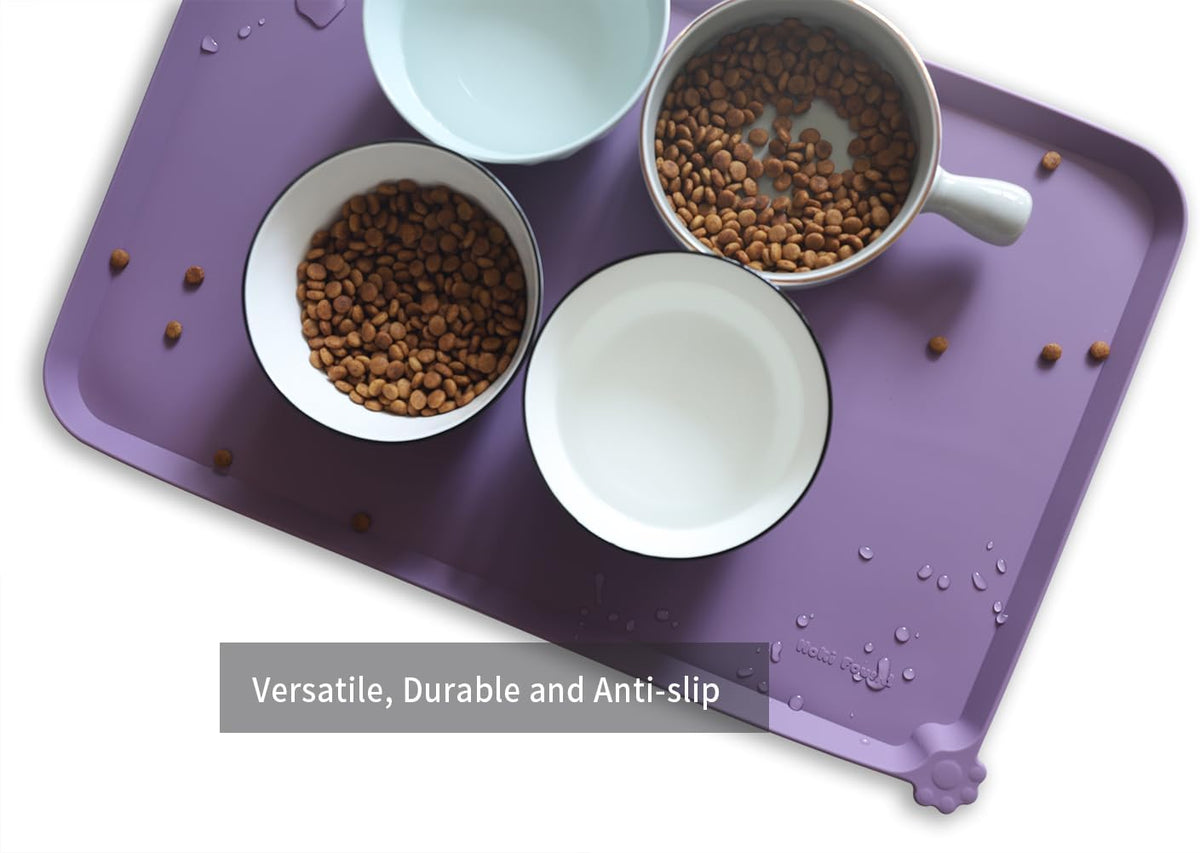 Hoki Found L Silicone Pet Food Mats Tray with Higher Lips- Non Slip Dog Cat Bowl Mats Placemat