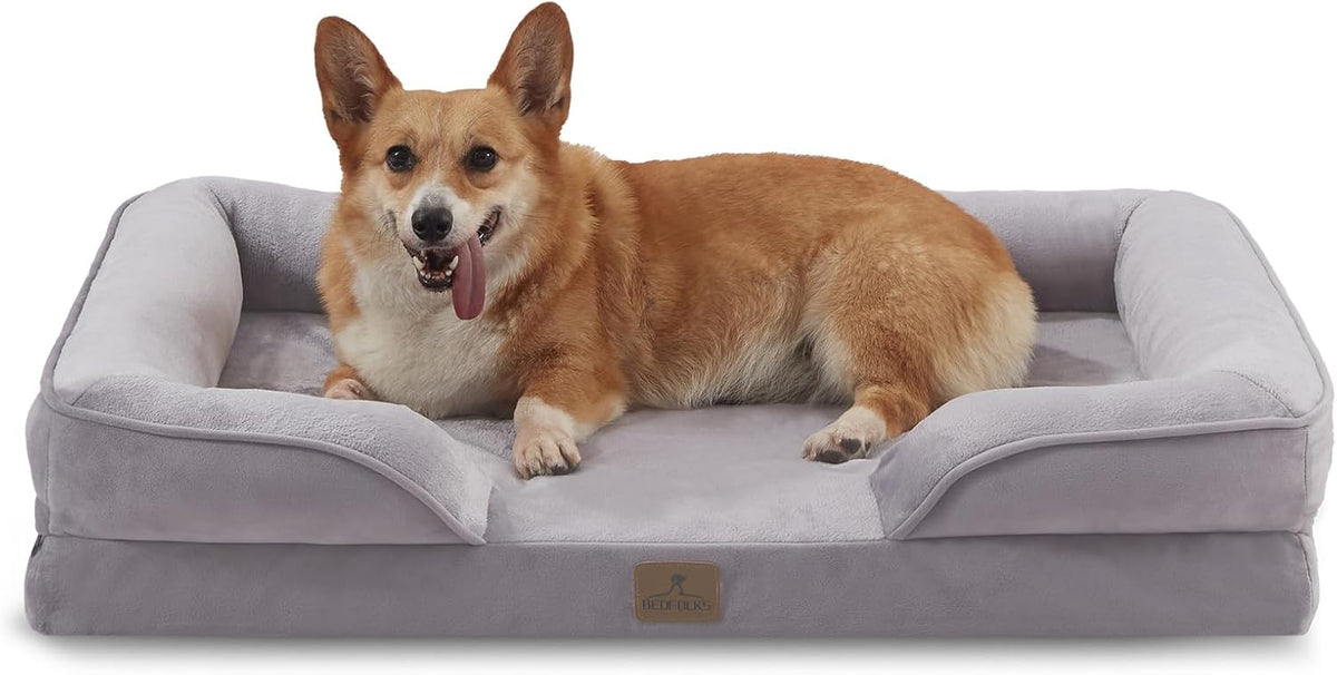 Bedfolks Orthopedic Dog Bed, Waterproof Dog Sofa Bed for Large Dogs, Egg Foam Pet Couch Bed with