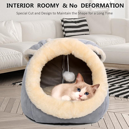 Cat Beds for Indoor Cats - Rabbit-Shaped Cat Cave Bed with Hanging Toy,Super Soft Calming Pet Bed