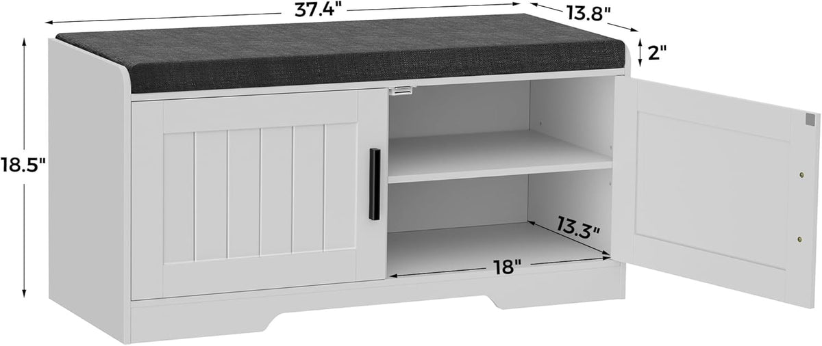 2-Tier Storage Bench, Shoe Bench with Thickened Padded Seat Cushion, Entryway Bench with 2 Doors