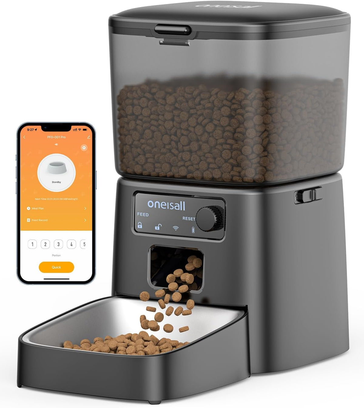 oneisall Automatic Cat Feeder, WiFi Cat Food Dispenser with App Control, Auto Cats Feeder Automatic