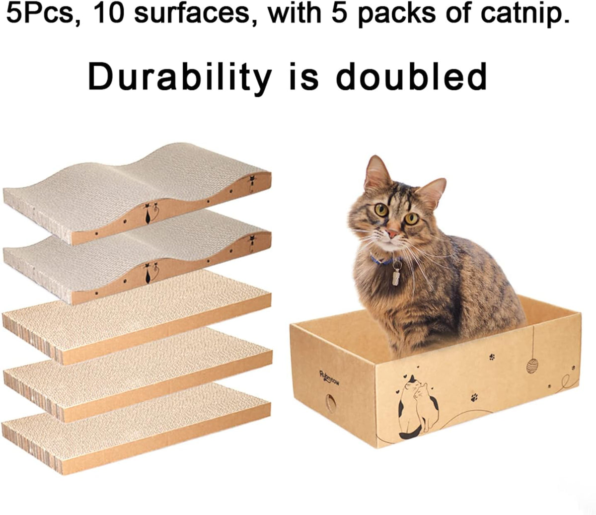 Cat Scratcher Cardboard Scratch Pad Box for Indoor Cats,5pcs Scratching Board Bed Reversible