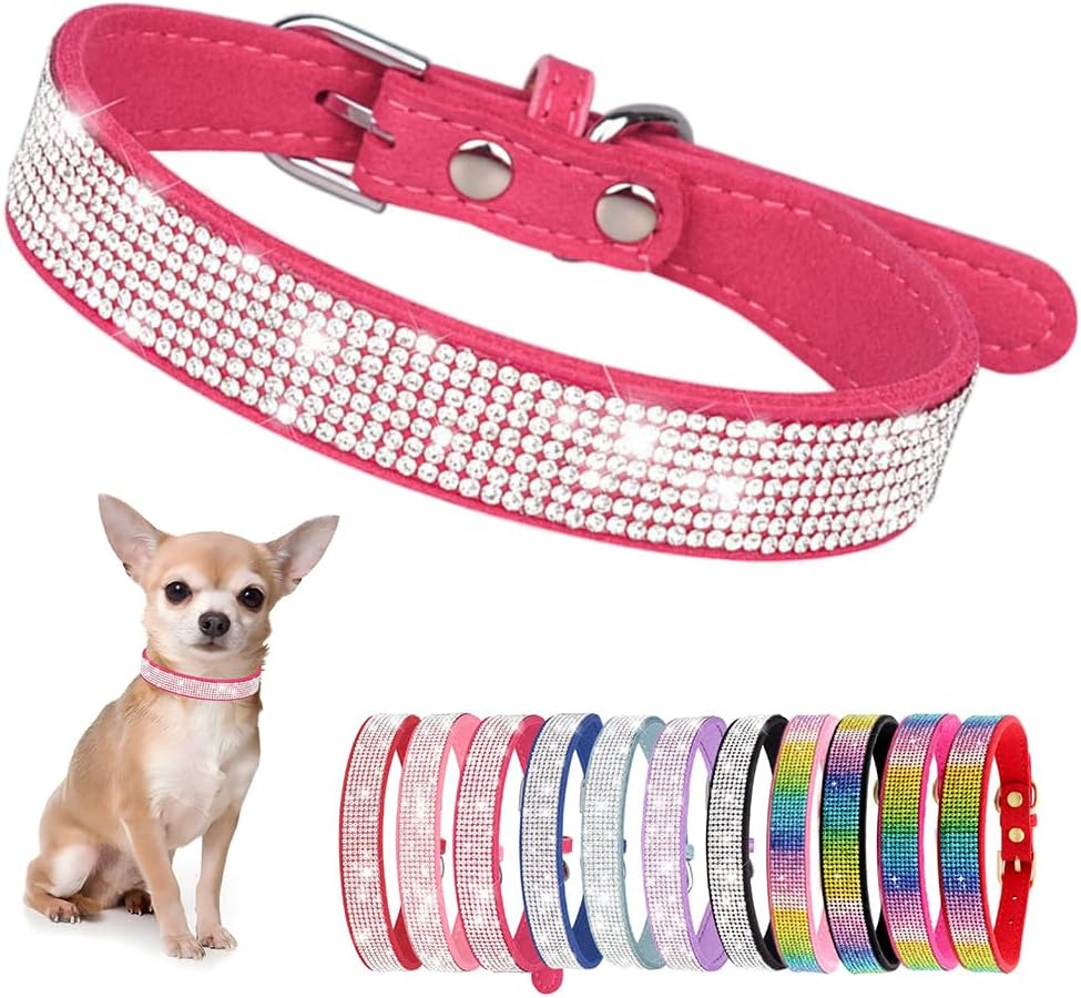 Rhinestone Dog Collar for Small Dogs, Bling Diamond Fancy Crystal Glitter Pretty Jewel Pet Puppy