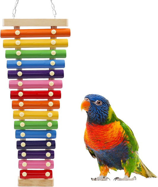 Dnoifne Large Colorful Bird Xylophone, Suspensible Funny Xylophone with 15 Metal Keys, Parrot