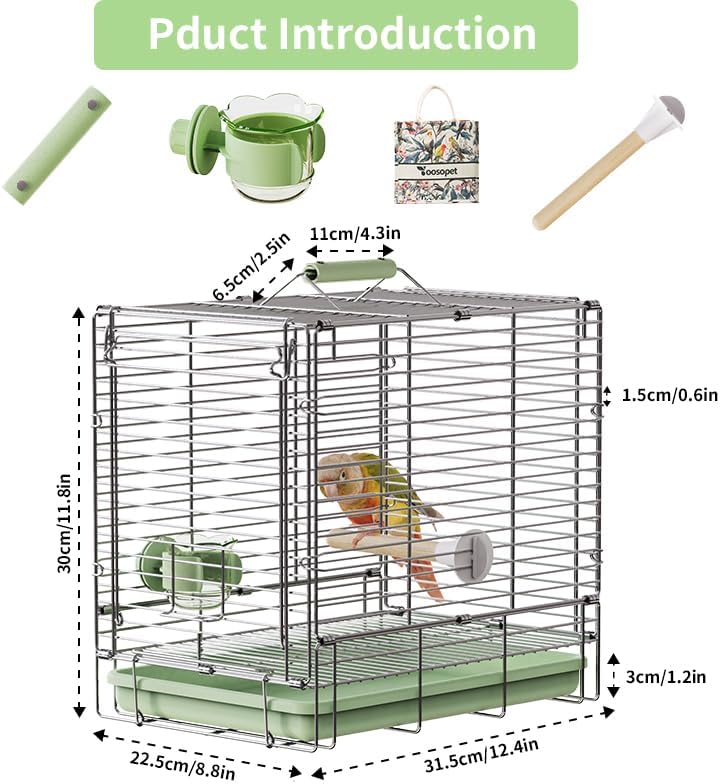 Bird Carrier Travel Cage - 304 Stainless Steel Portable Folding Bird Travel Cage with Parrot Feeder