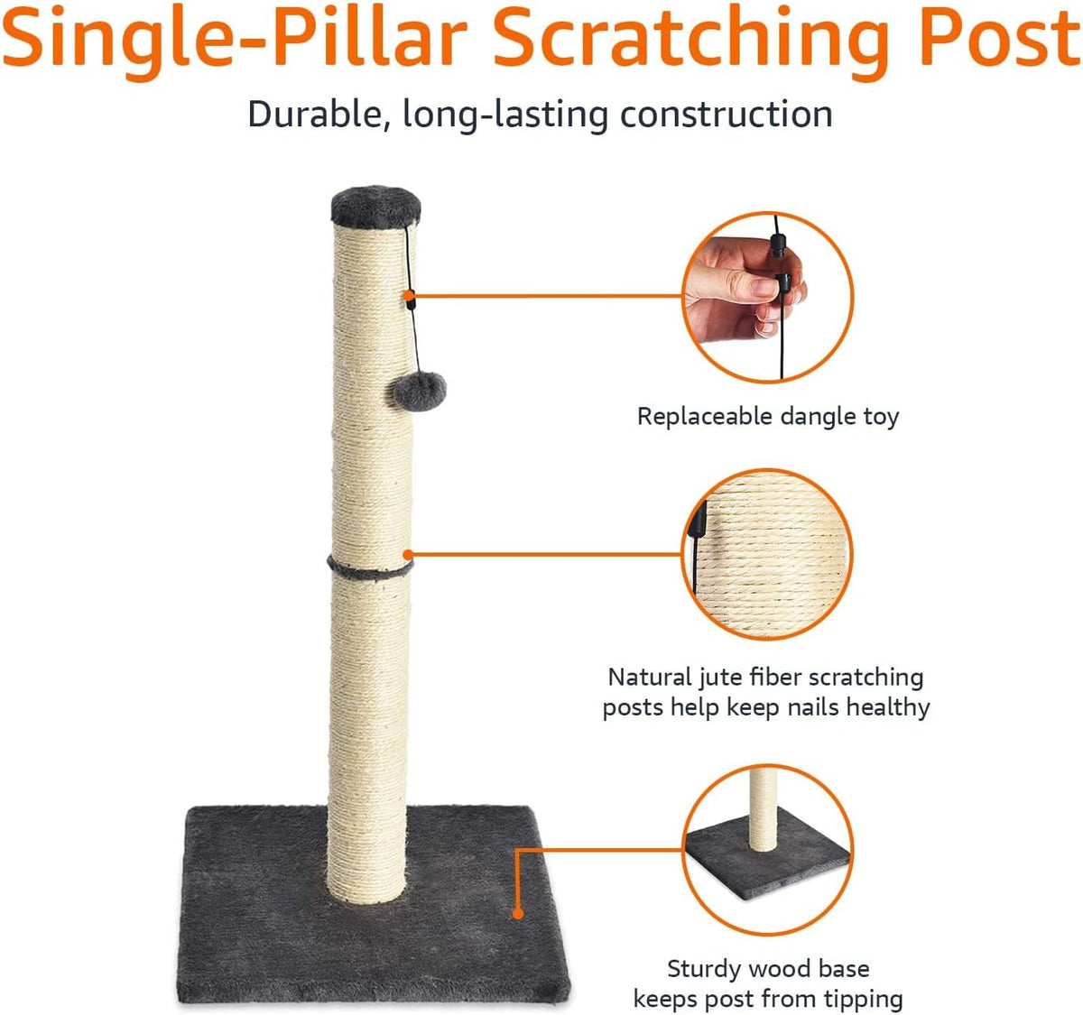 Amazon Basics Cat Scratcher - Indoor Classic Single Cat & Kittens Scratching Post, Medium (31.5"H)