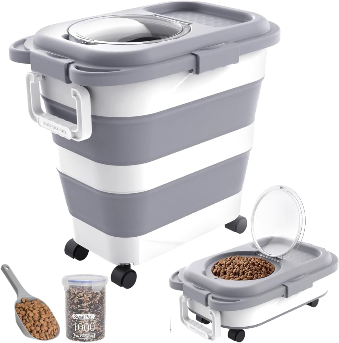 25-28lbs Dog Food Storage Container, Collapsible Dog Food Container, Wheels, Handle, Airtight Pet