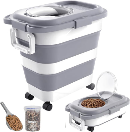 25-28lbs Dog Food Storage Container, Collapsible Dog Food Container, Wheels, Handle, Airtight Pet
